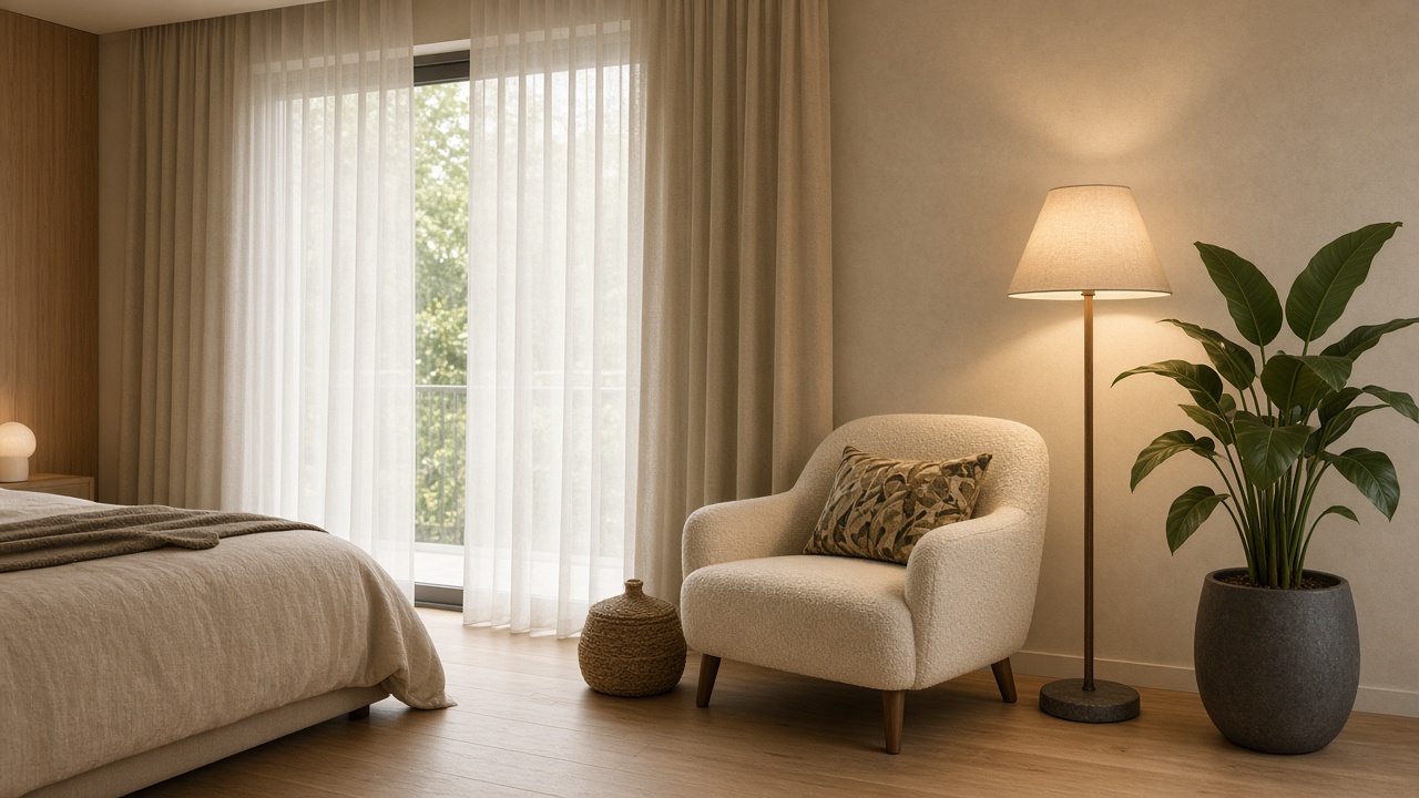 Warm renter-friendly interior with soft tropical light