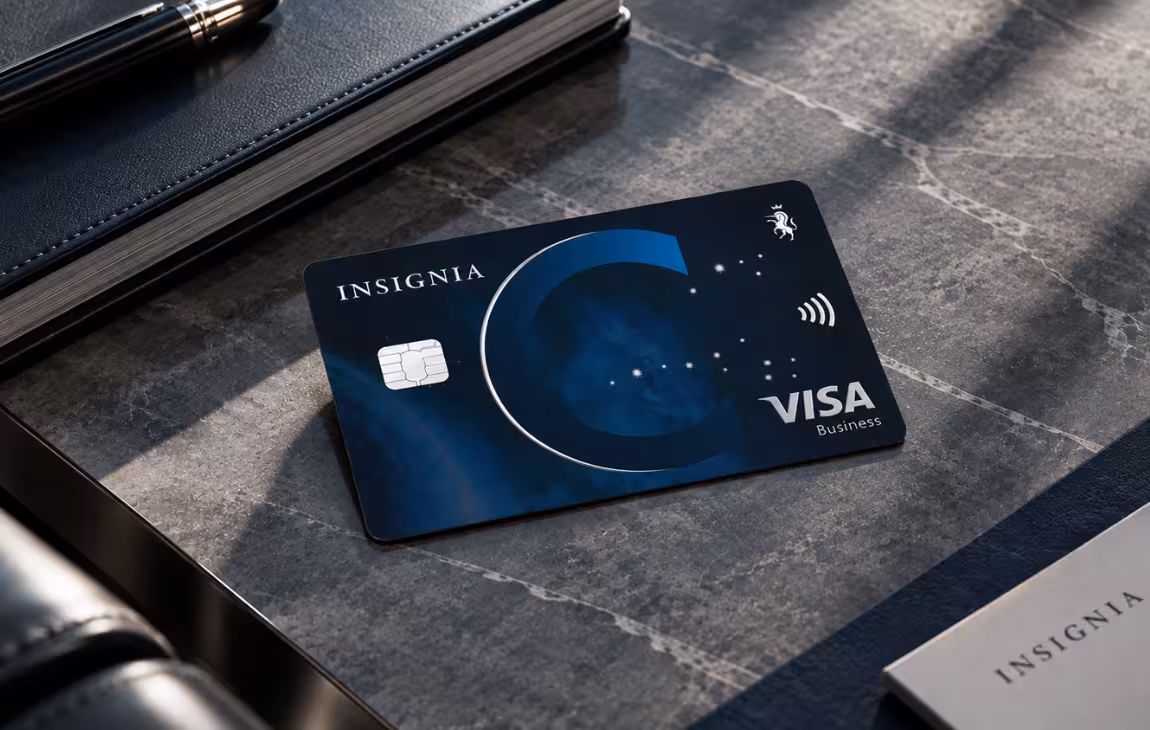 Insignia card on a desk