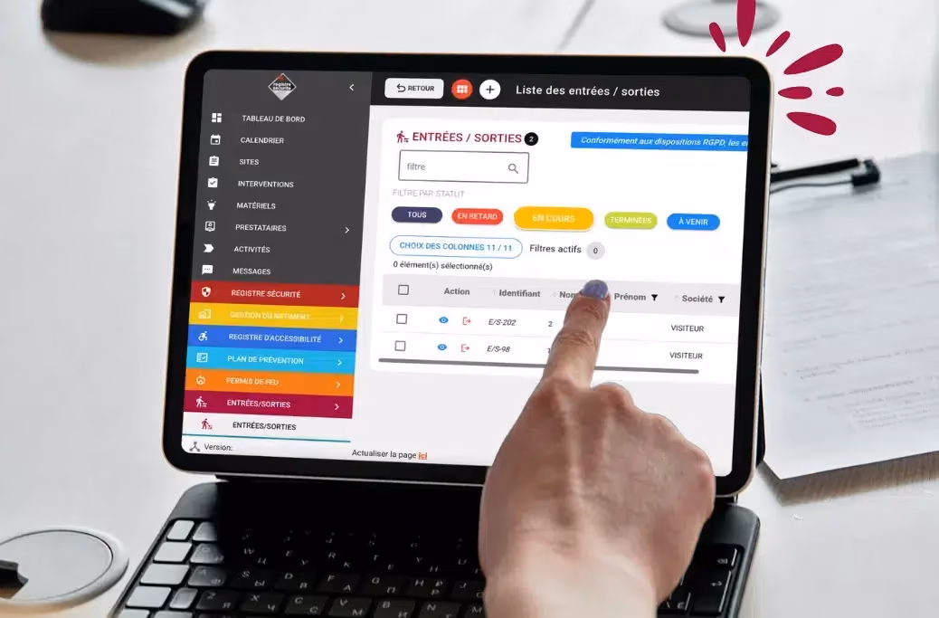 registre de sécurité sur tablette