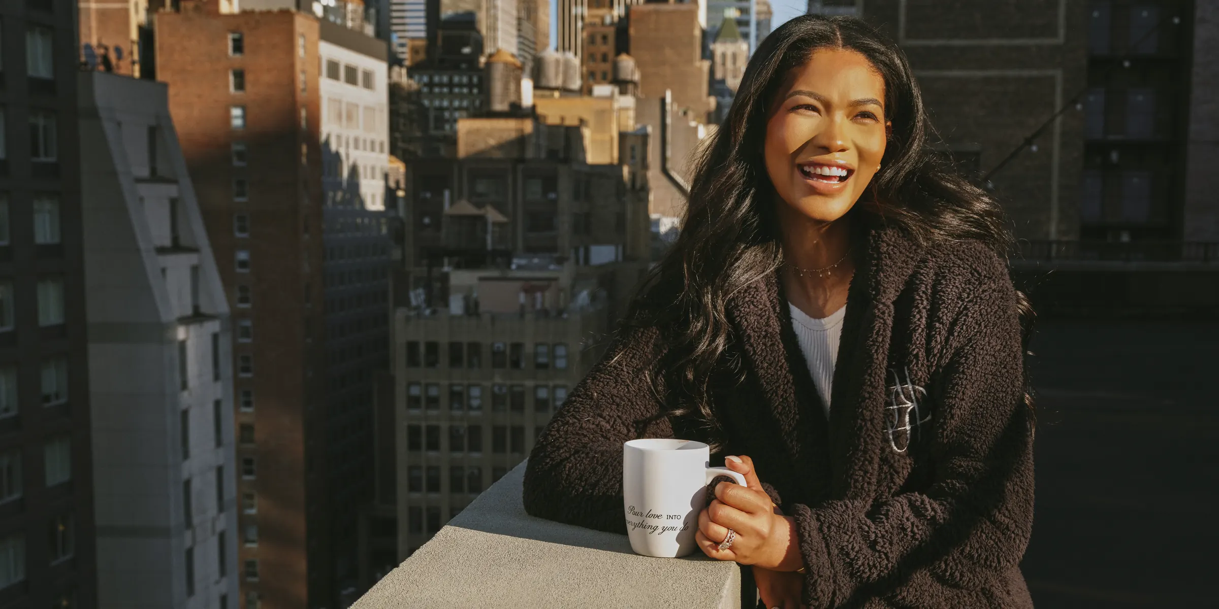 Chanel Iman on a city rooftop