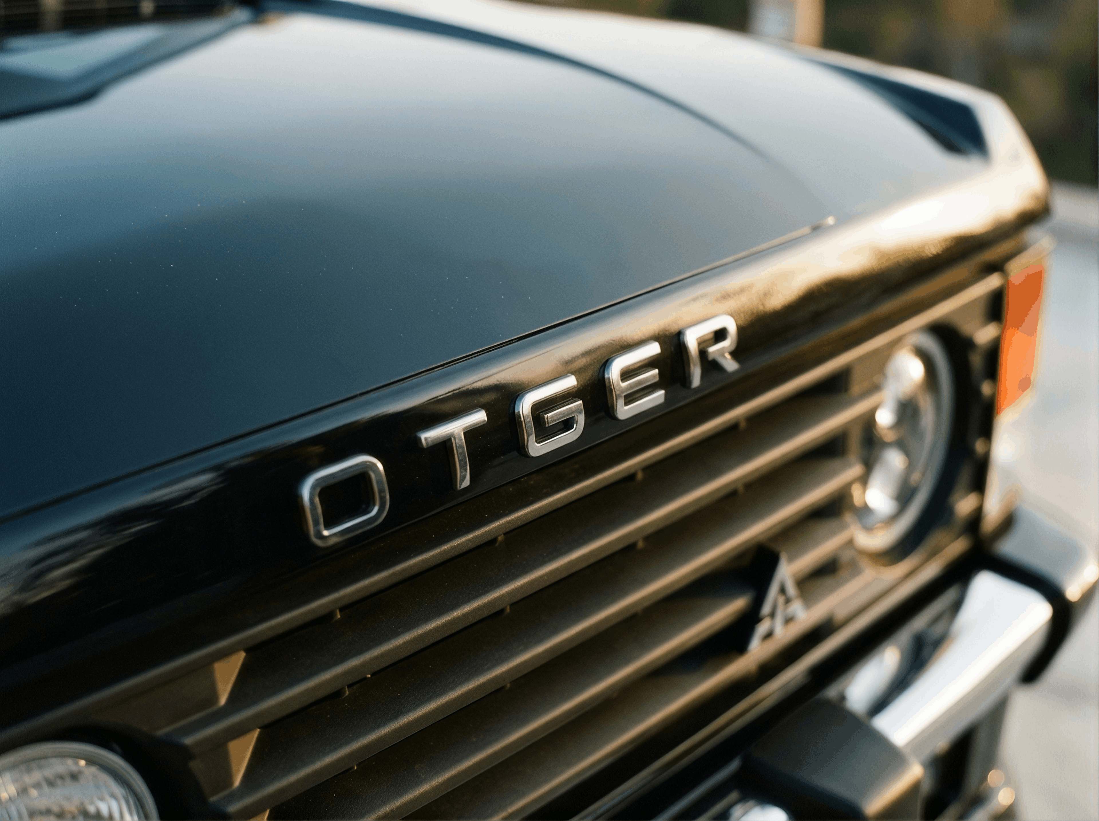 Detalle frontal de la parrilla del nuevo Otger Rhapsody: Un Range Rover Classic reimaginado.