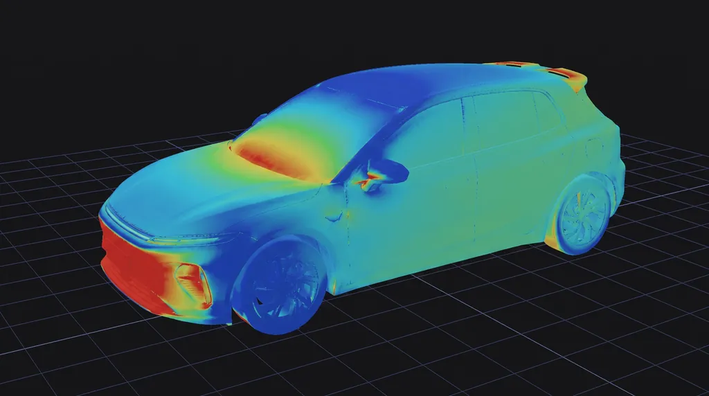 Converged surface pressure-coefficient field on the hatchback from GPU-native CFD