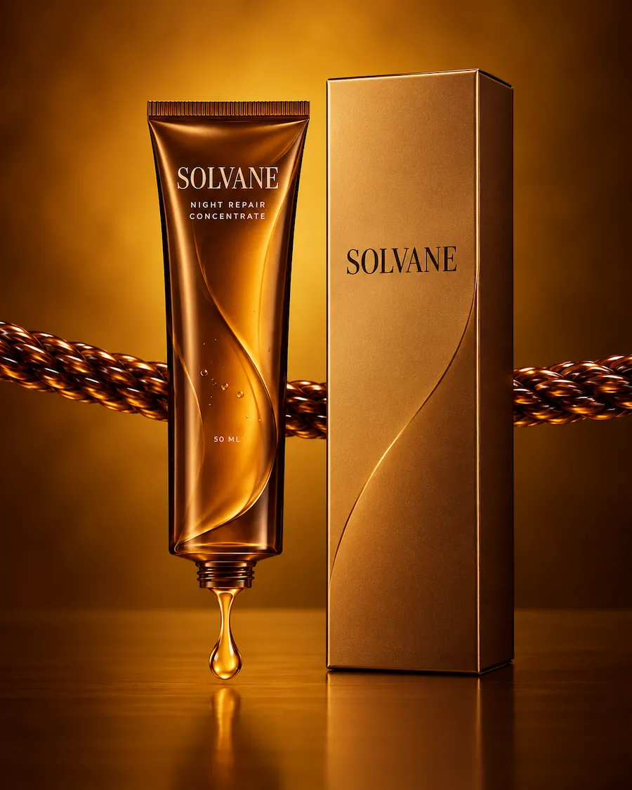 Solvane concentrate tube and matching box displayed against an amber background.