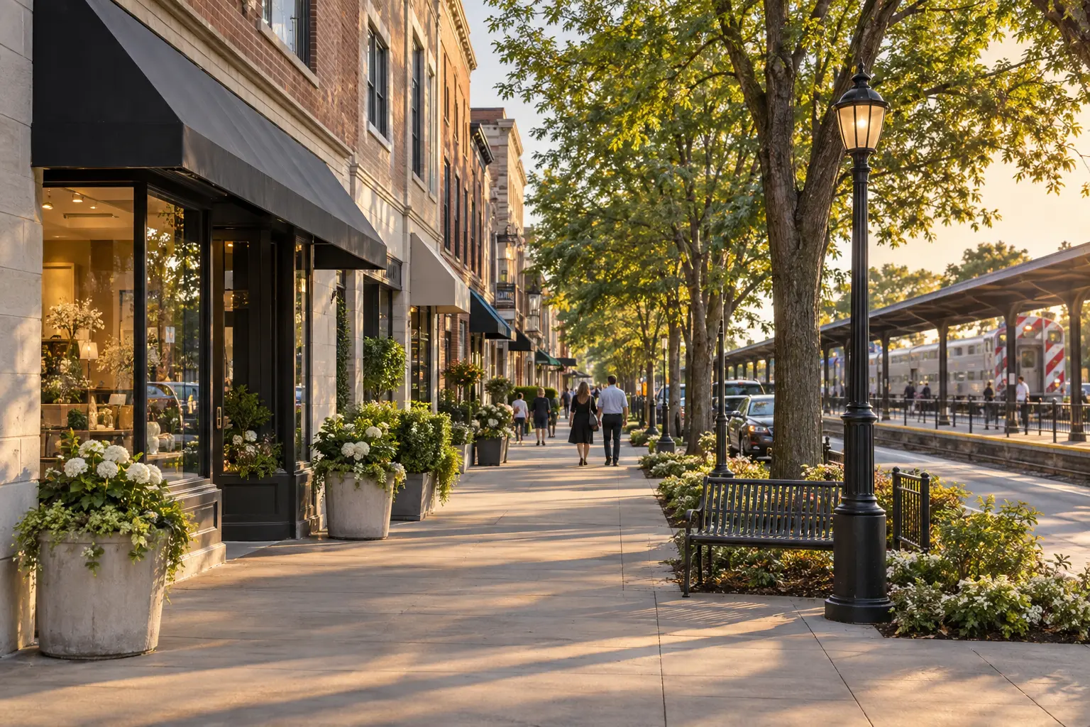 Walkable downtown Hinsdale near the BNSF Metra station