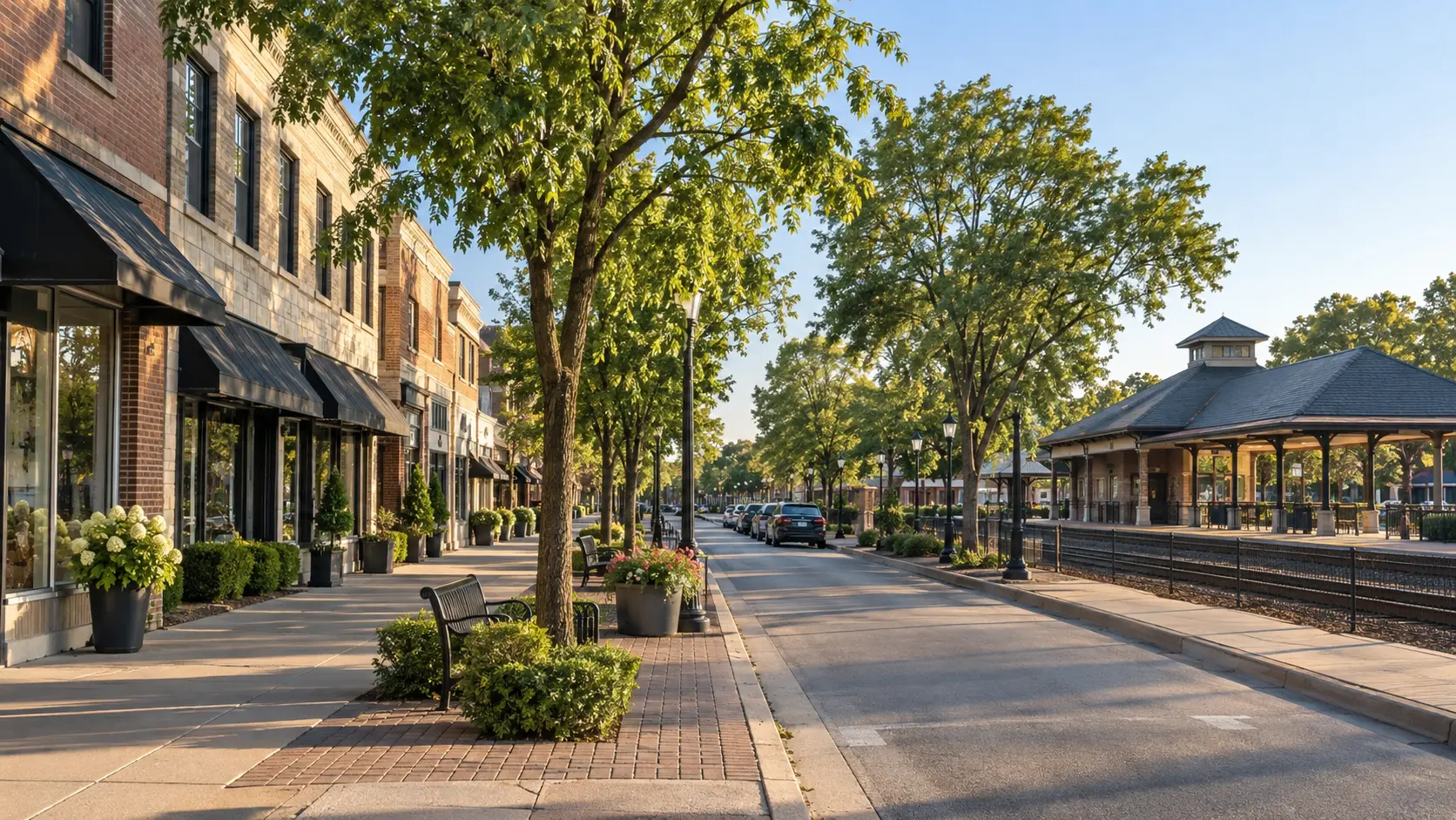 Downtown Clarendon Hills near the Metra station and Prospect Avenue business district