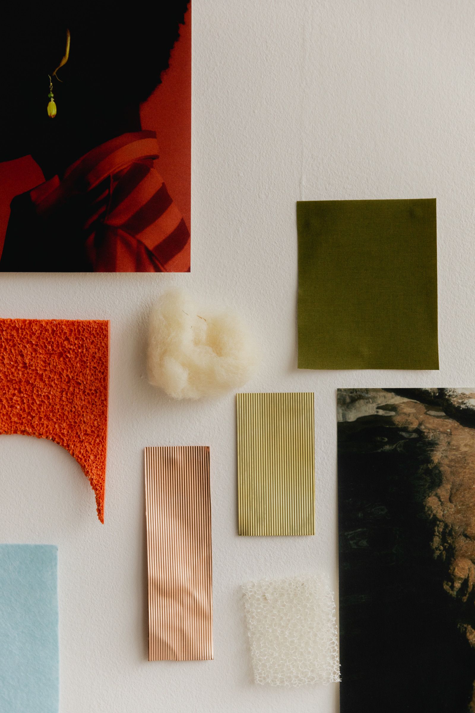 Colour and material swatches laid out on a table