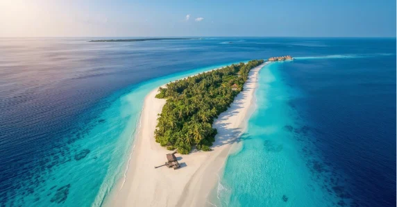 An aerial view of a tropical island