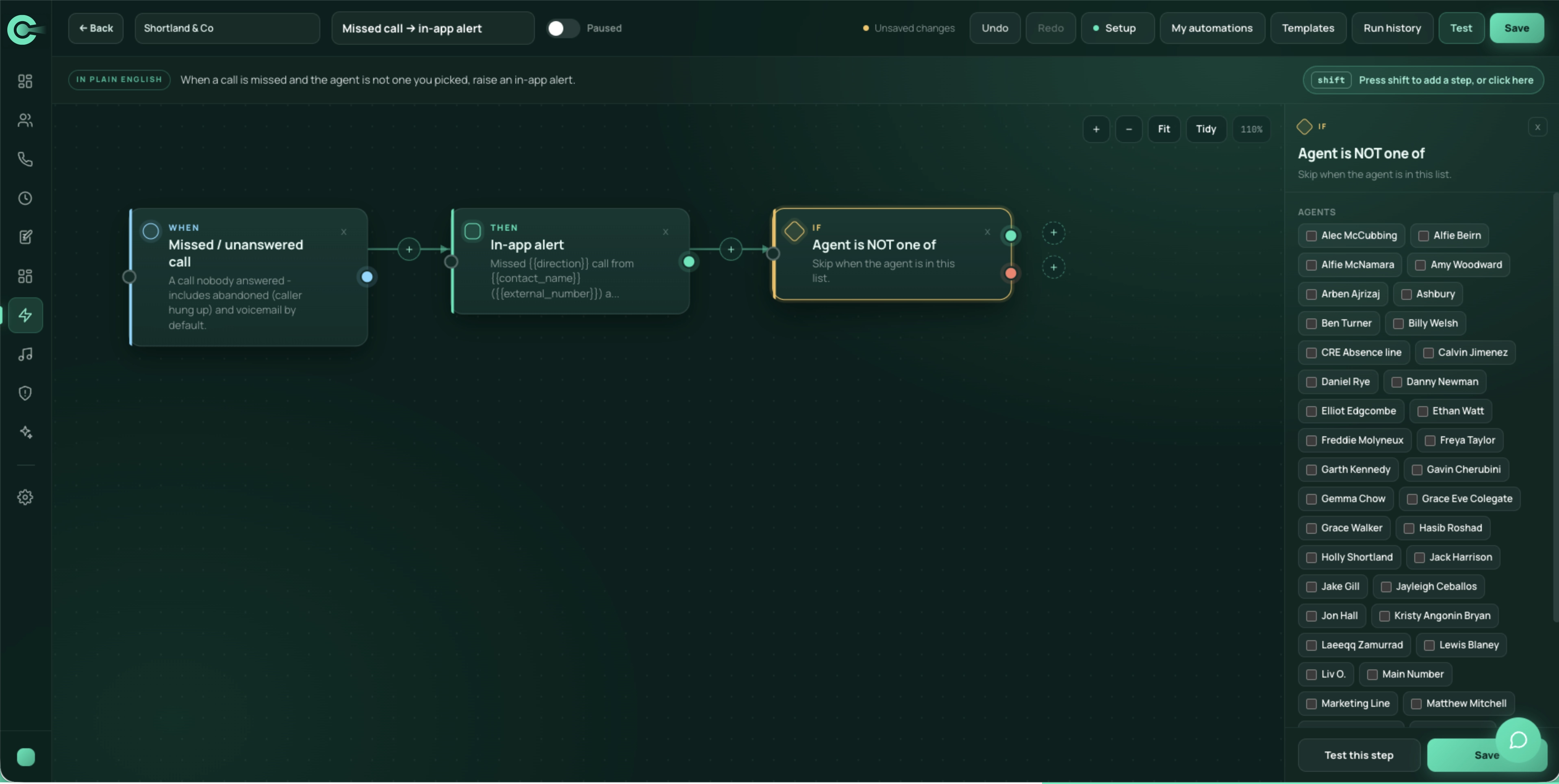 CRE Connect Automation Builder screen
