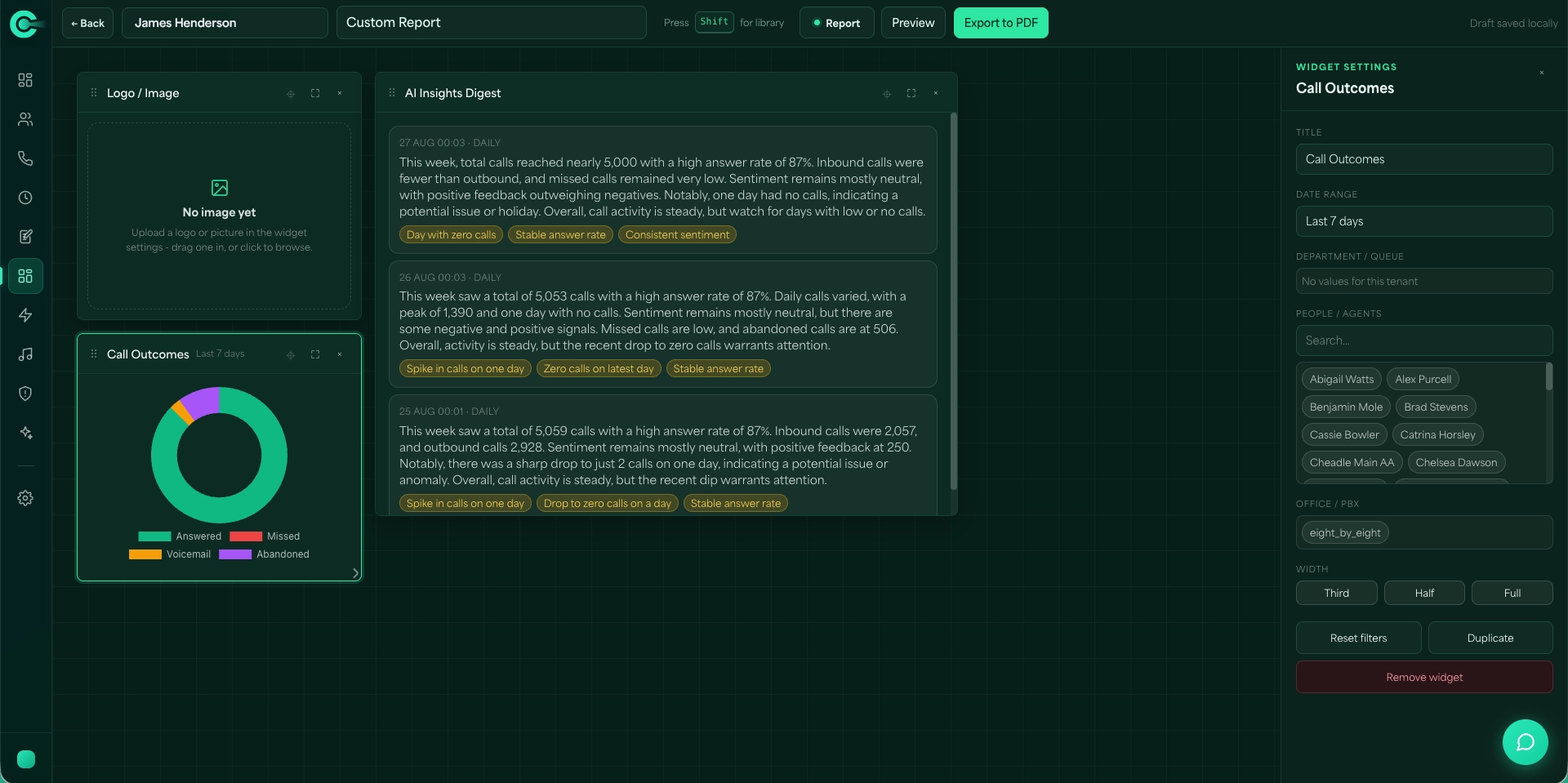 CRE Connect Report Builder screen