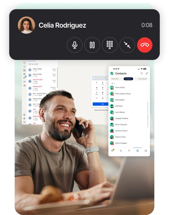 CRE softphone app on mobile and desktop