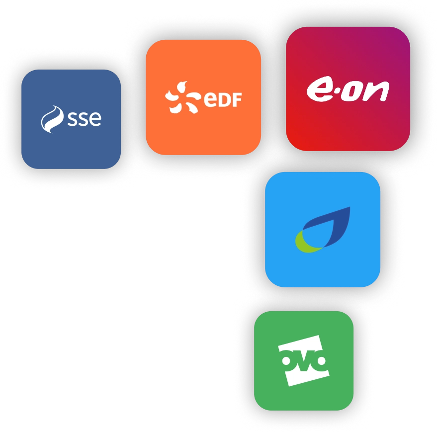 SSE, EDF, E.ON, British Gas and OVO energy supplier logos