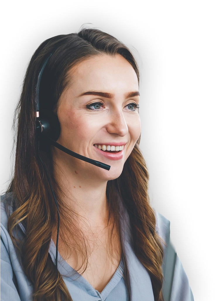 Call handler wearing a headset taking a call for an estate agency
