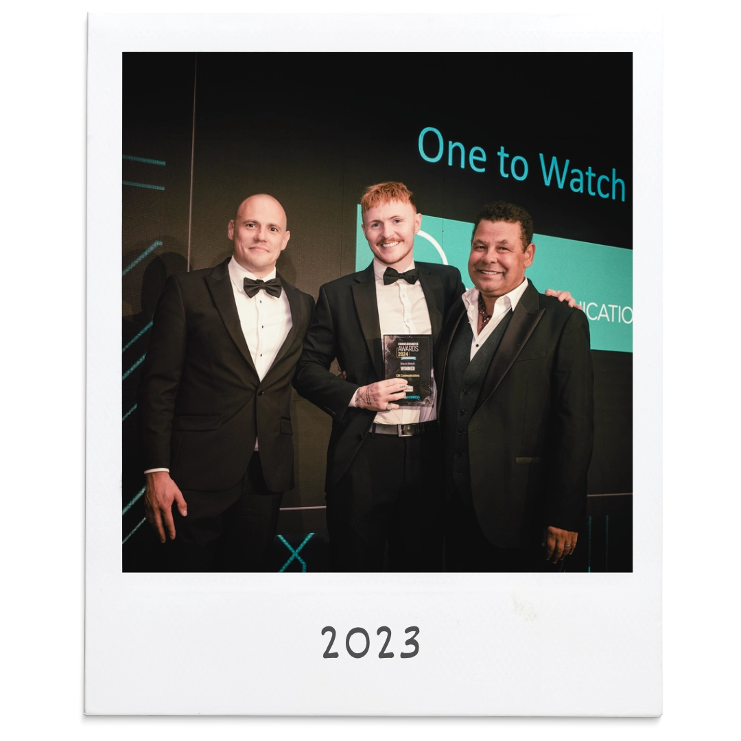 CRE collecting its first Technology Reseller award from Craig Charles in 2023