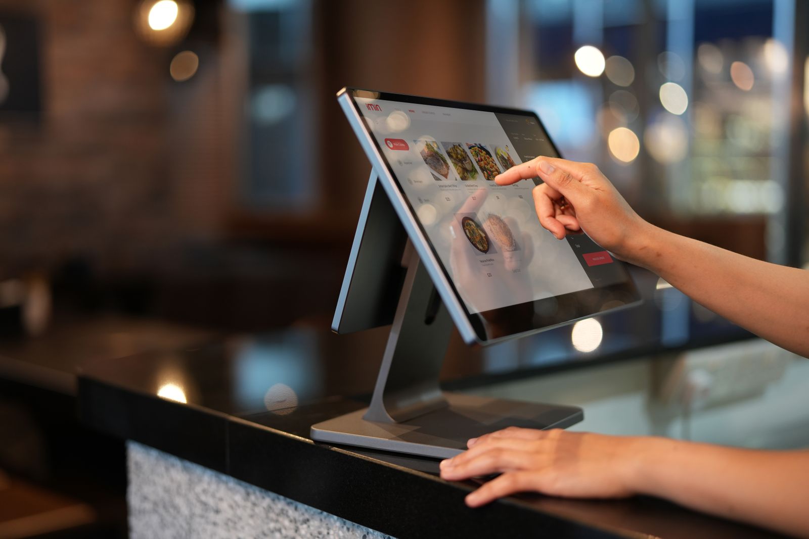 Close-up of a point of sale system in use