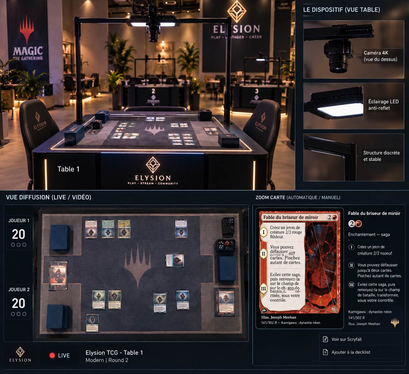 Visualisation du concept Elysion de table TCG équipée pour la captation vidéo