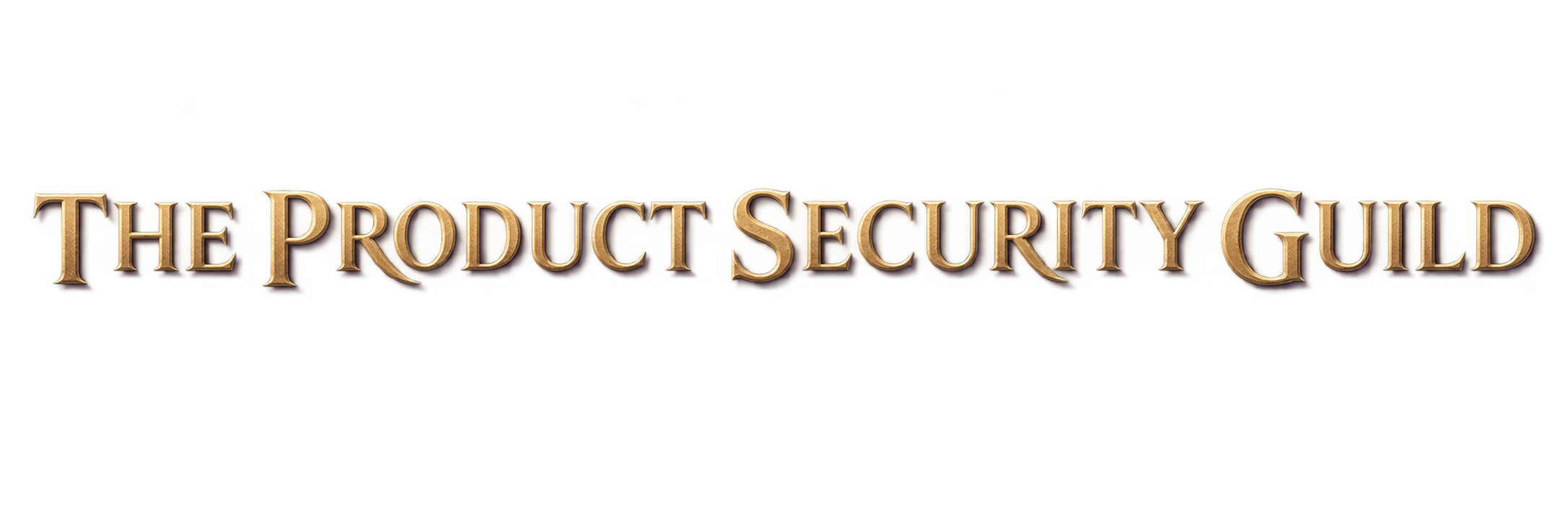 Horizontal wordmark: The Product Security Guild in gold capitals on one line