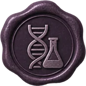 Wax seal showing a DNA helix and a laboratory flask