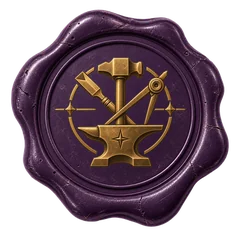 Wax seal showing a hammer, chisel, and compass over an anvil