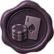 Wax seal showing casino chips and a playing card