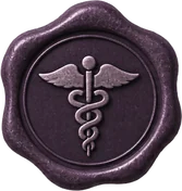 Wax seal showing a caduceus