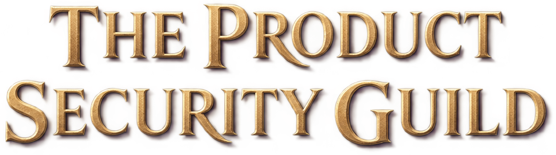 Stacked wordmark: The Product Security Guild in gold capitals on two lines