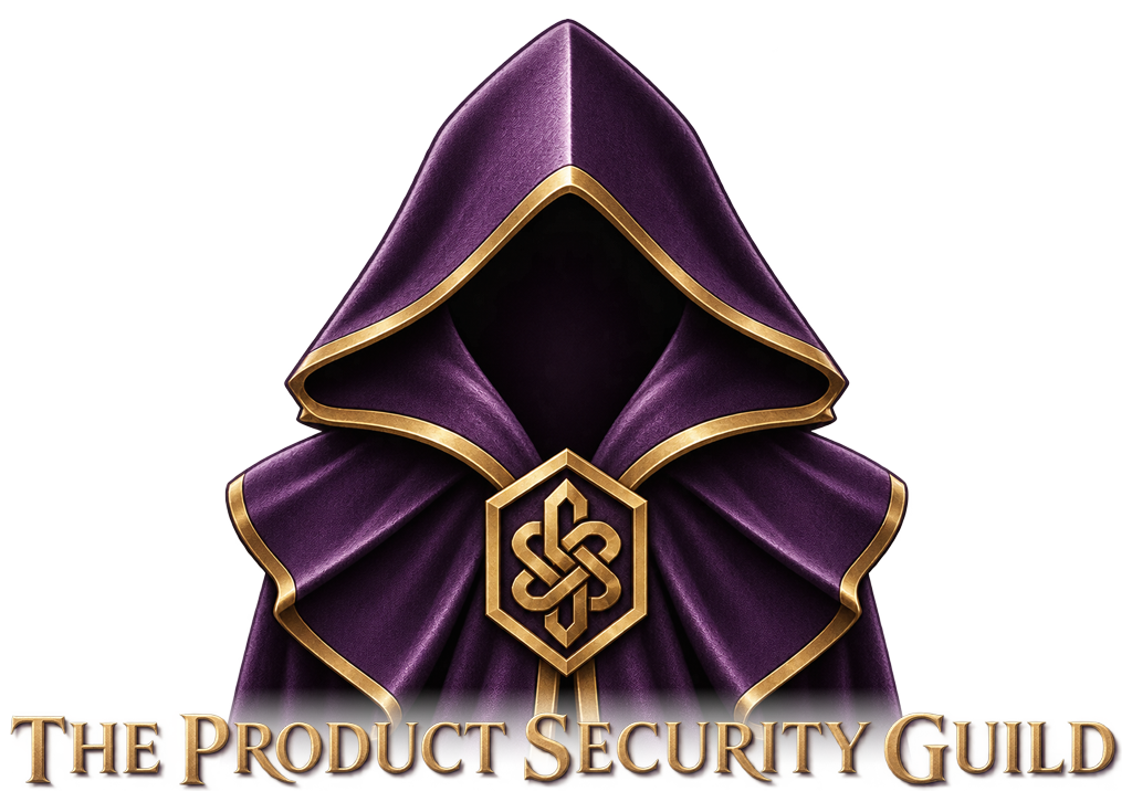 Primary logo: a purple hooded cape with a gold Guild Knot clasp above the gold wordmark