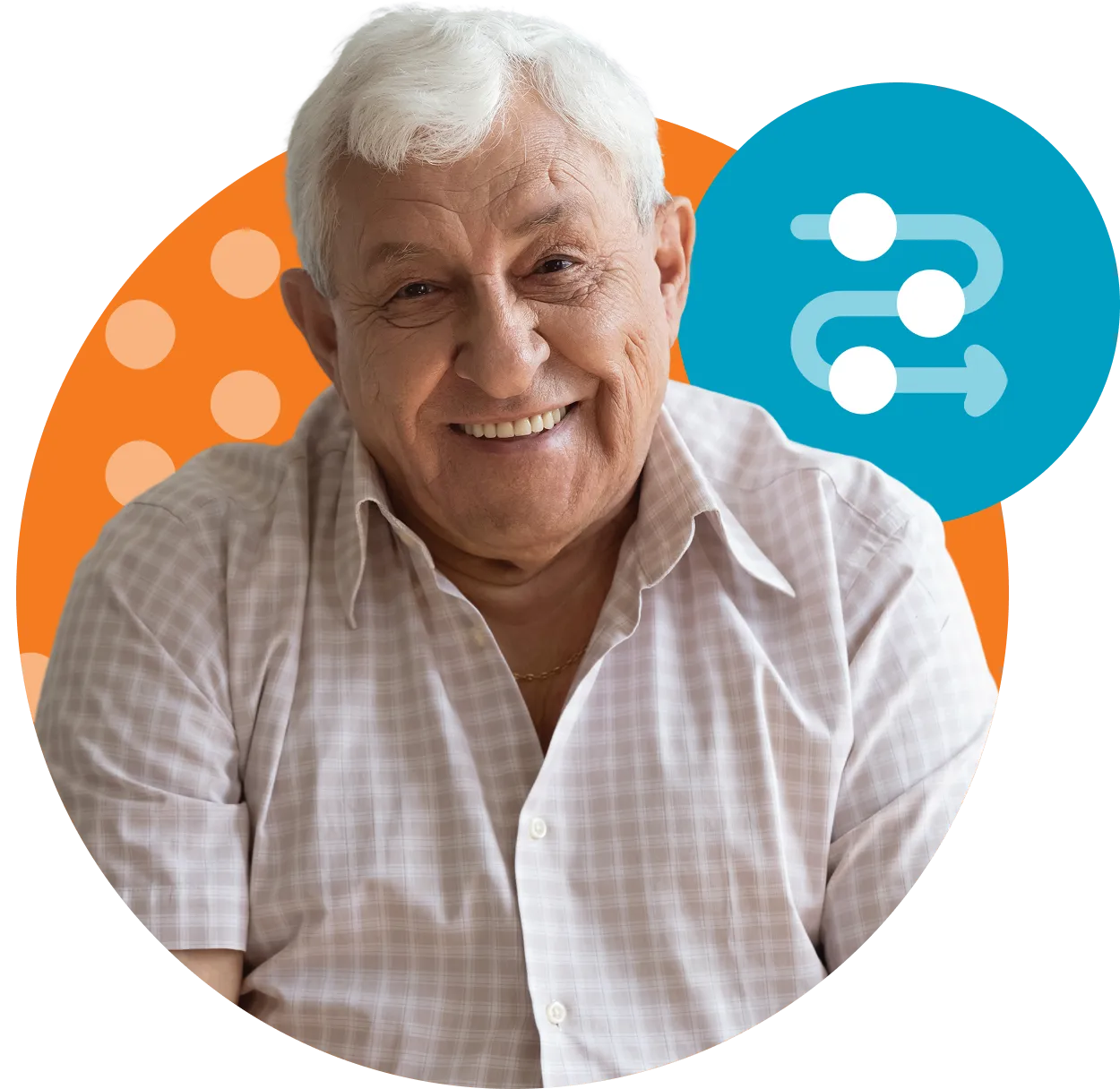An older man smiling.