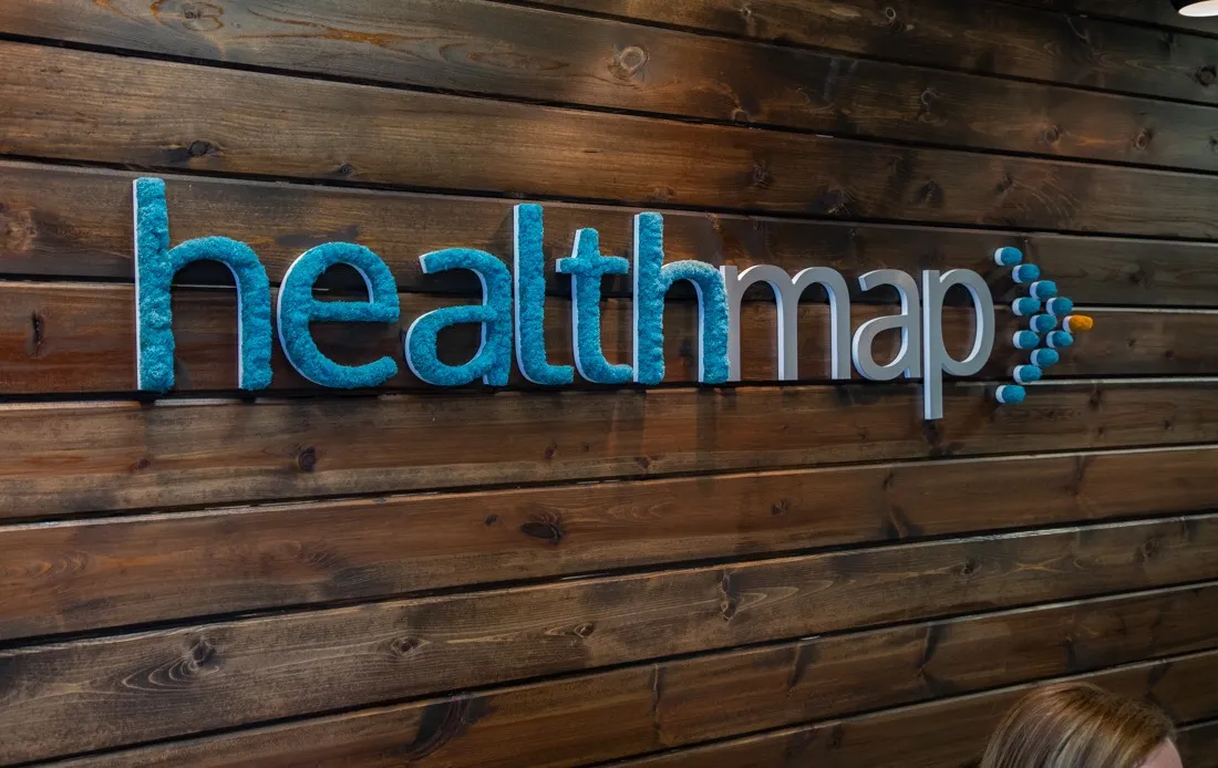 Healthmap sign at the company office.