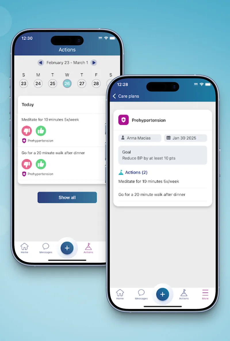 Care plans and daily actions in the Carium app.