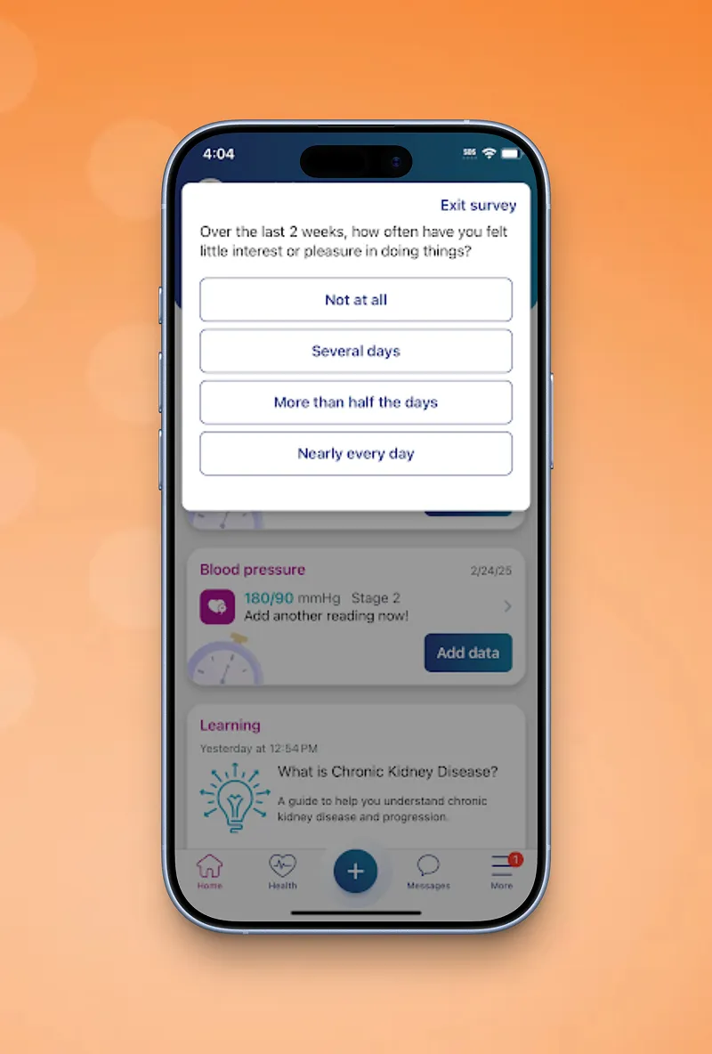 A health survey in the Carium app.