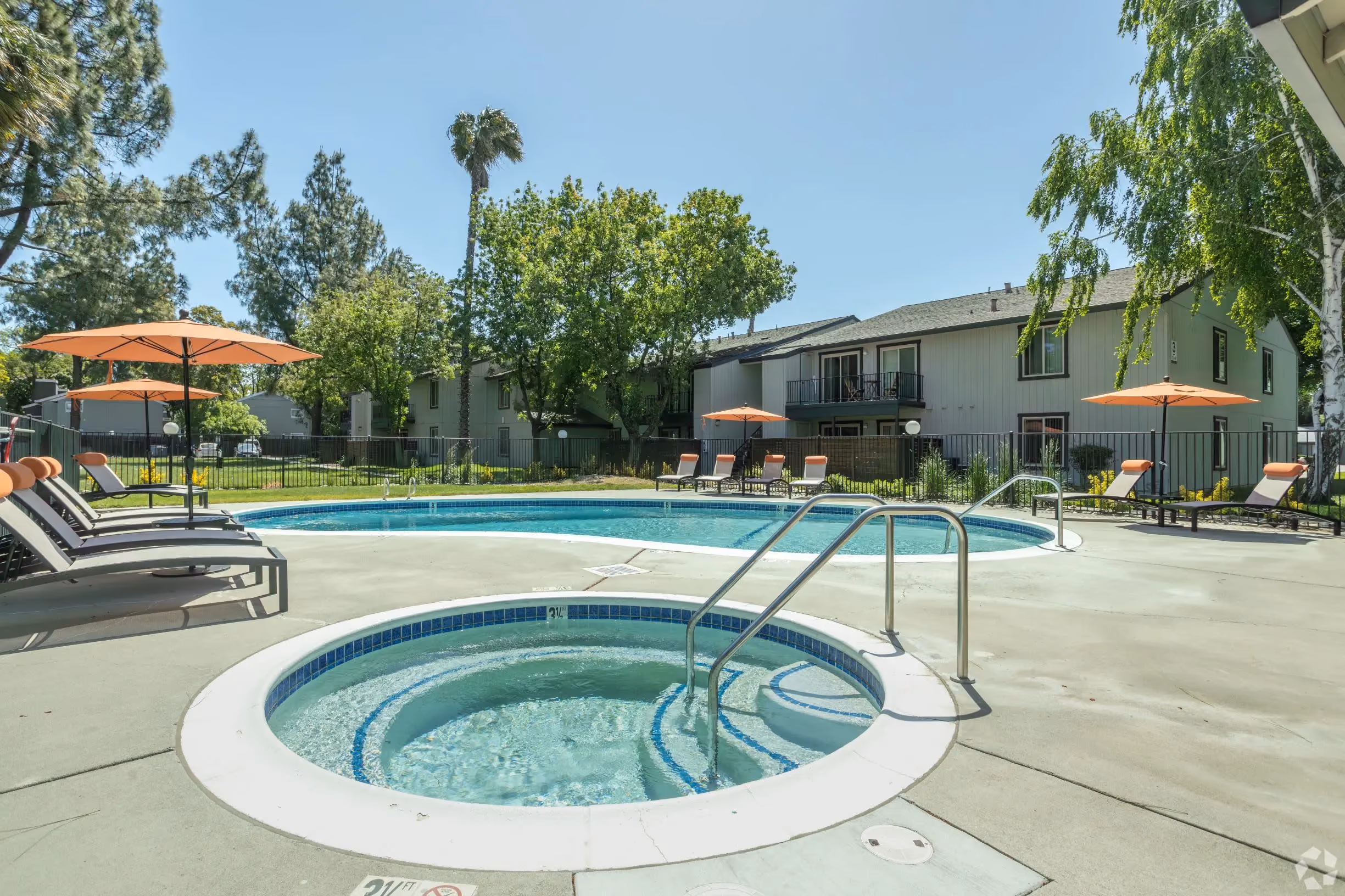 Outdoor pool and lounge area