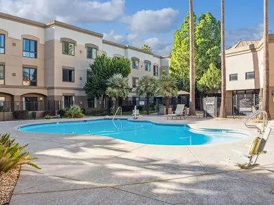 Pool with exterior of building 