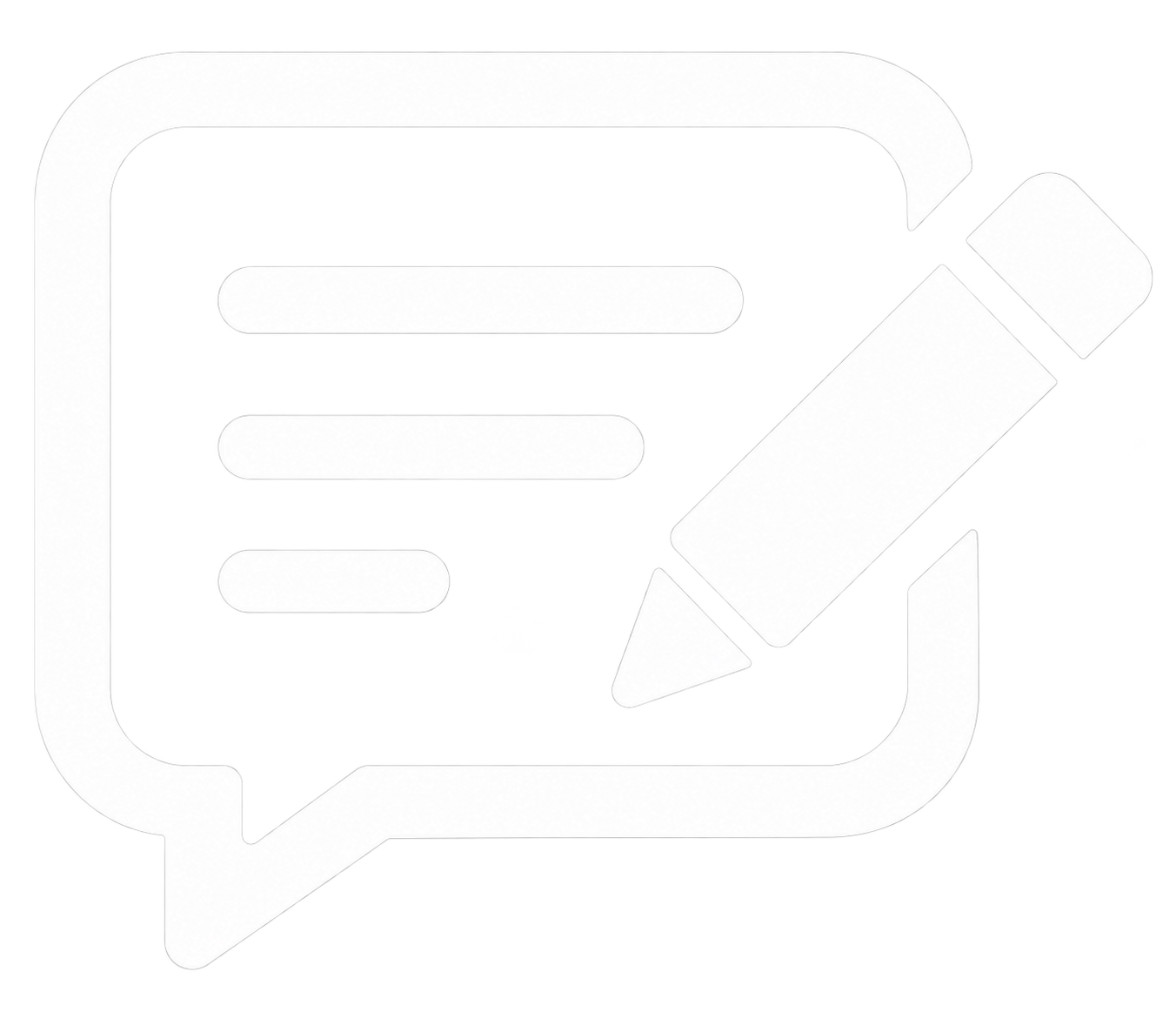 Icon of a speech bubble with three horizontal lines representing text and a pencil writing on the bubble.