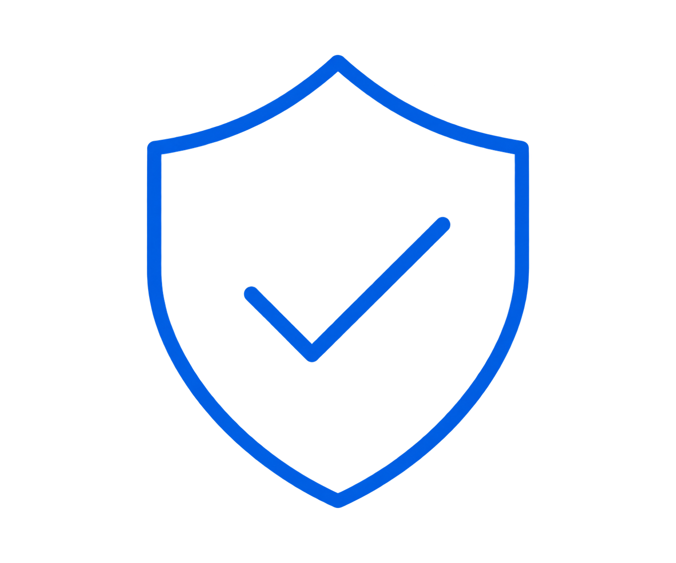 Blue shield outline with a check mark symbol inside, representing security or verification.
