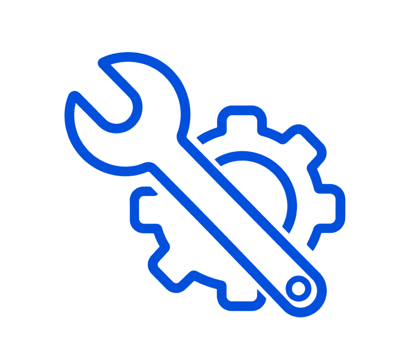 Blue wrench icon crossed over a gear icon, representing tools or settings.