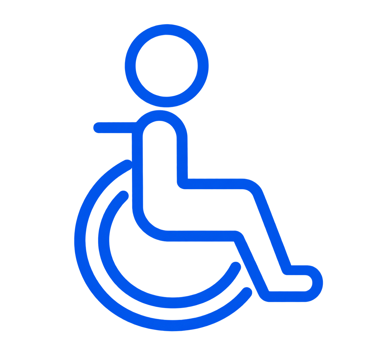 Blue wheelchair accessibility symbol showing a person seated in a wheelchair on a transparent background.