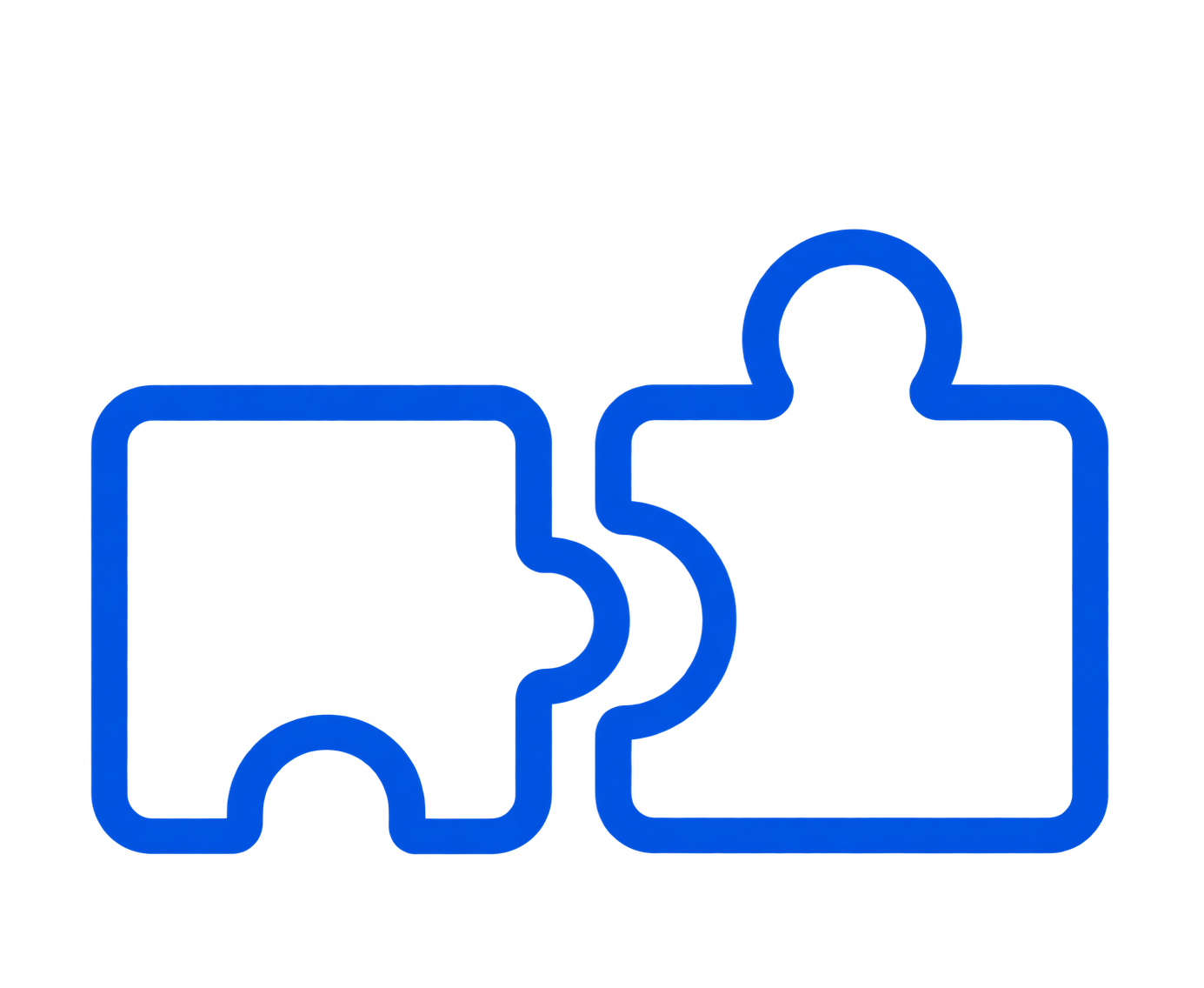 Two interlocking blue puzzle pieces outlined with a simple, thick line on a transparent background.