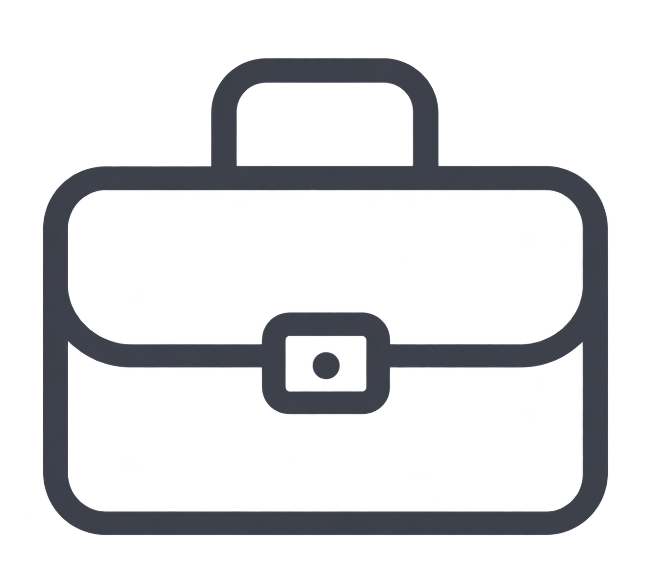 Simple black outline icon of a briefcase with a handle and front clasp.