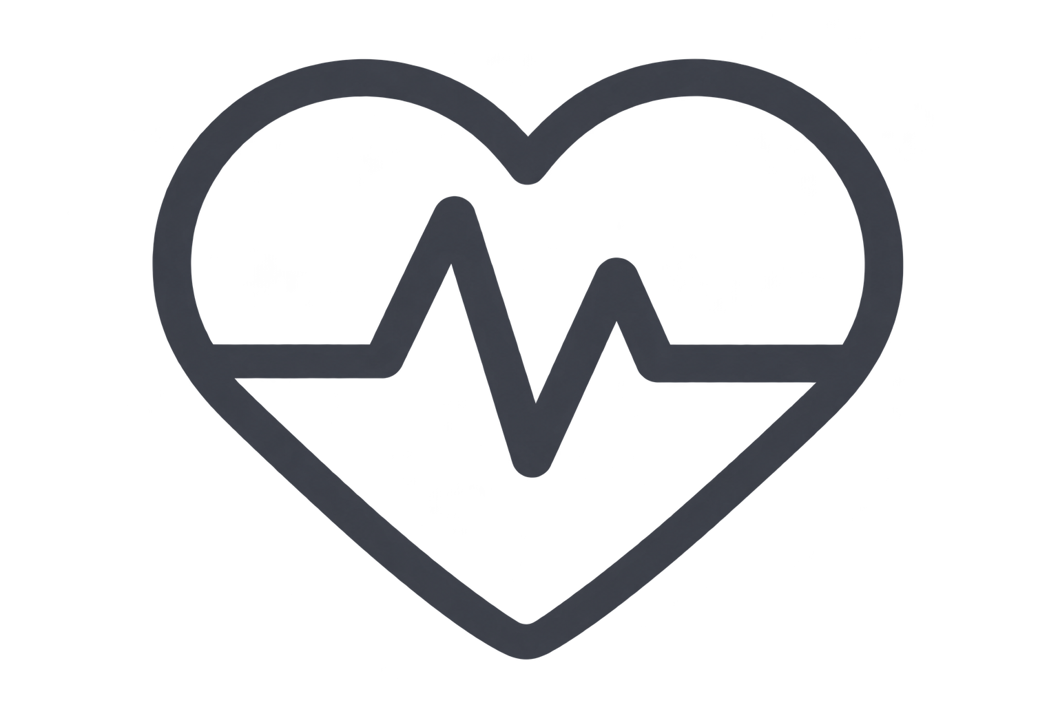 Faint glowing heart shape with a central electrocardiogram (EKG) line inside, set against a dark, misty background.
