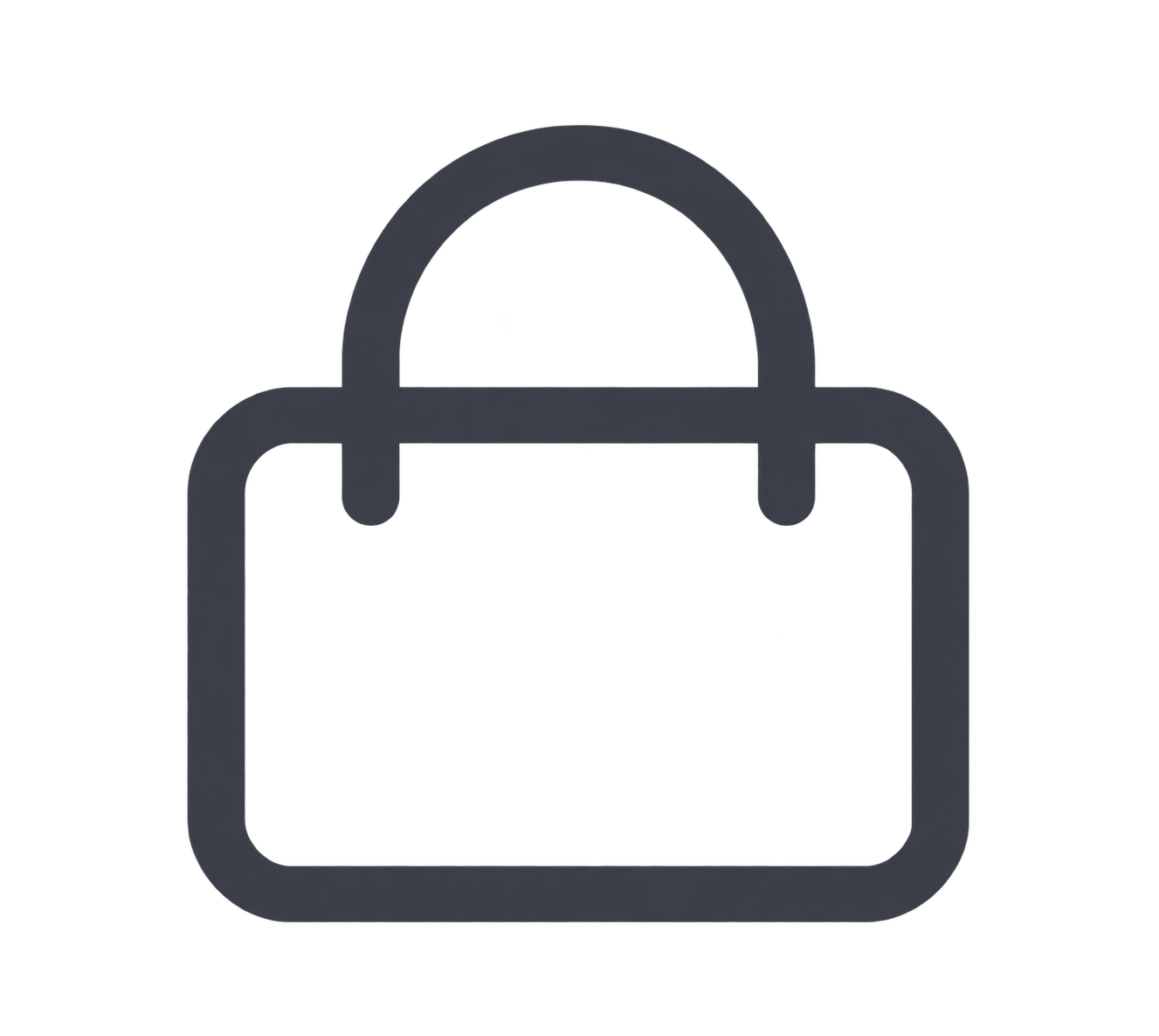 Simple dark gray outline icon of a handbag with rounded edges and a semicircular handle.