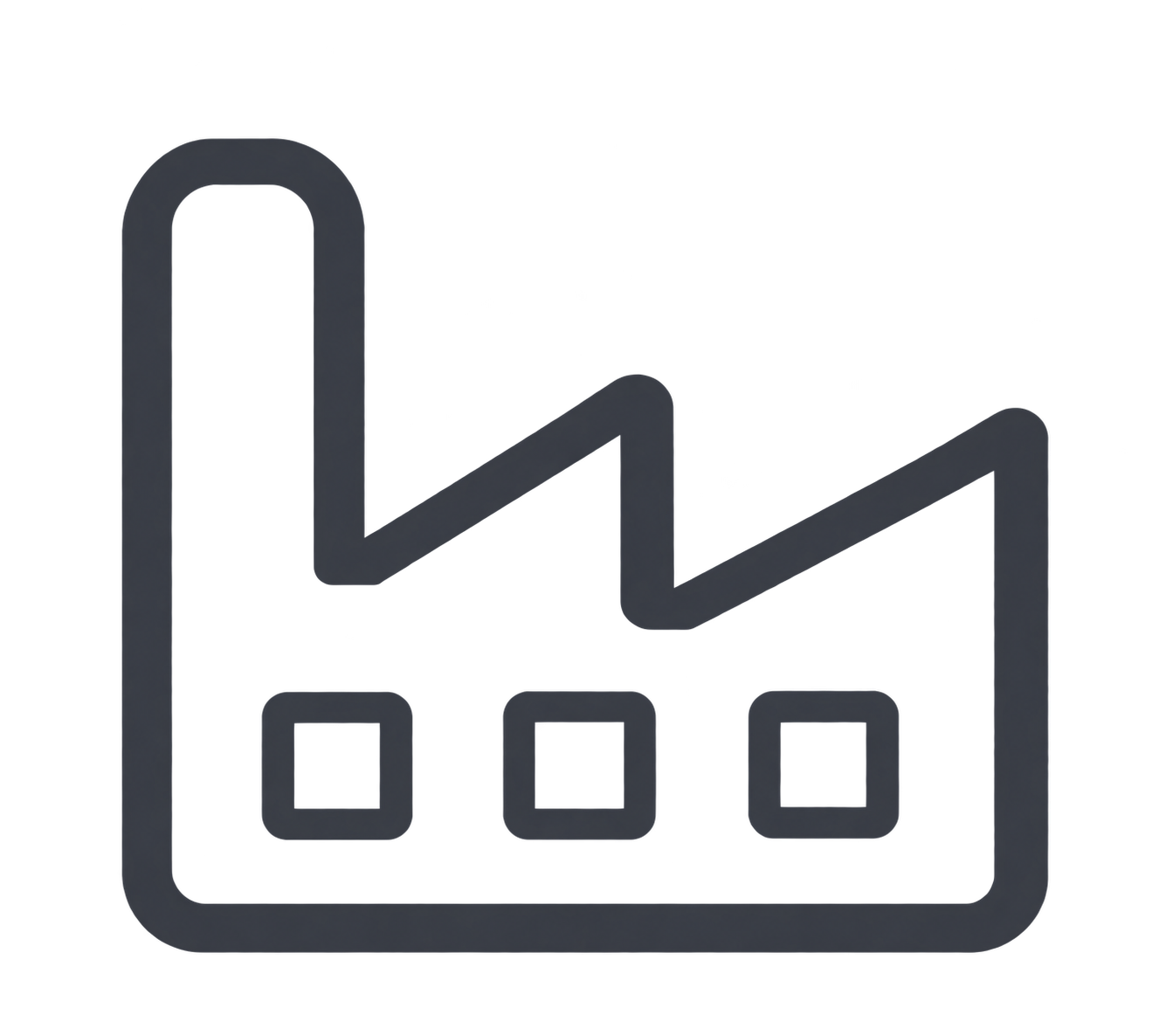 Simple black factory icon with one tall chimney and three small square windows.