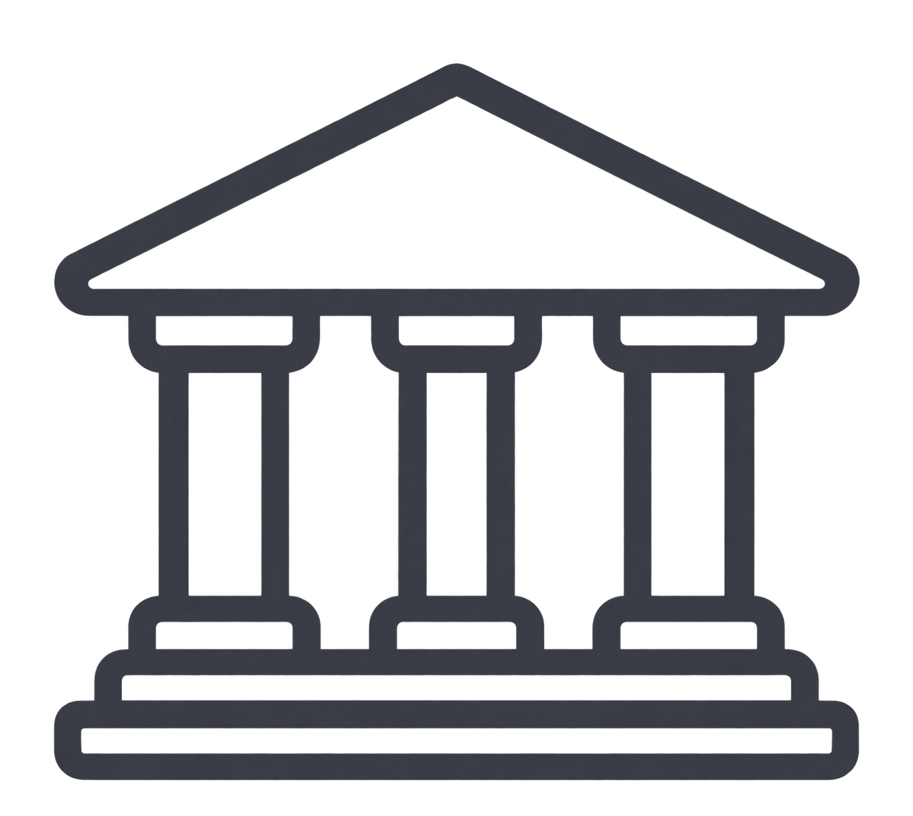 Icon of a classical building with three columns and a triangular pediment, resembling a bank or courthouse.