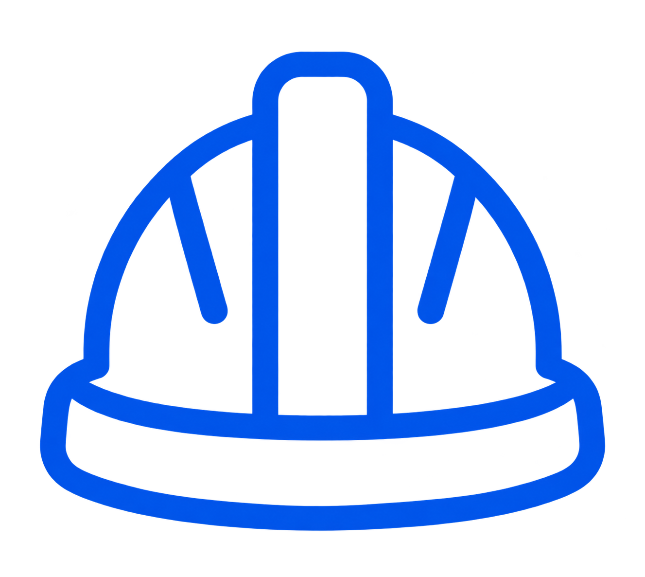 Blue outline icon of a construction safety helmet viewed from the front.
