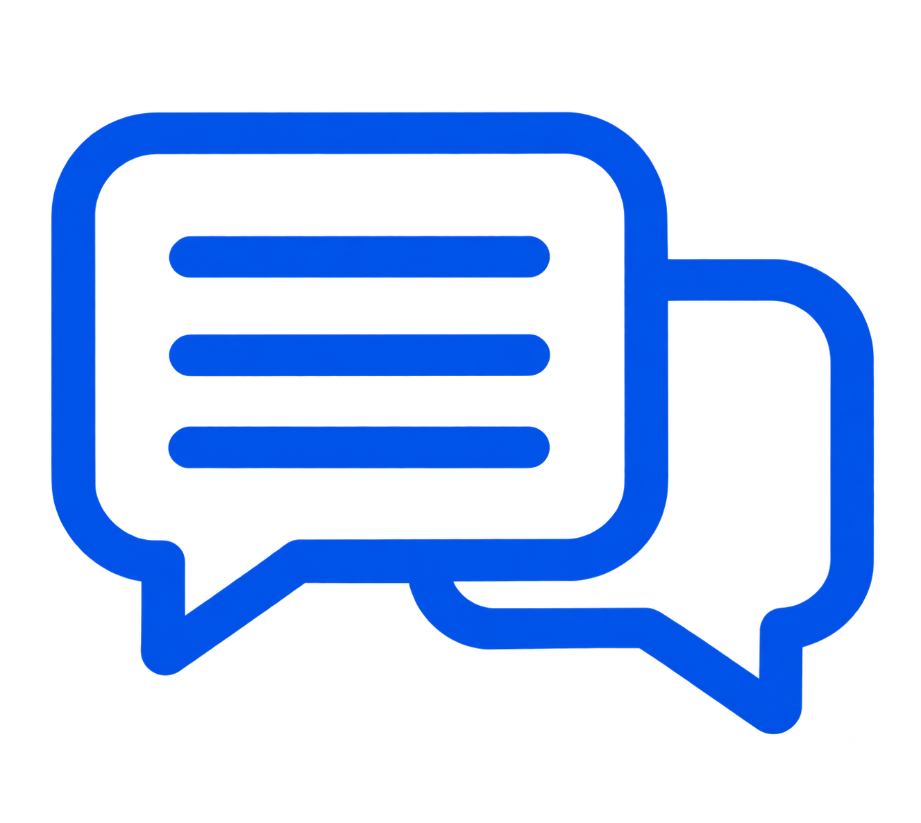 Two overlapping blue speech bubble icons, the front bubble contains three horizontal lines representing text.