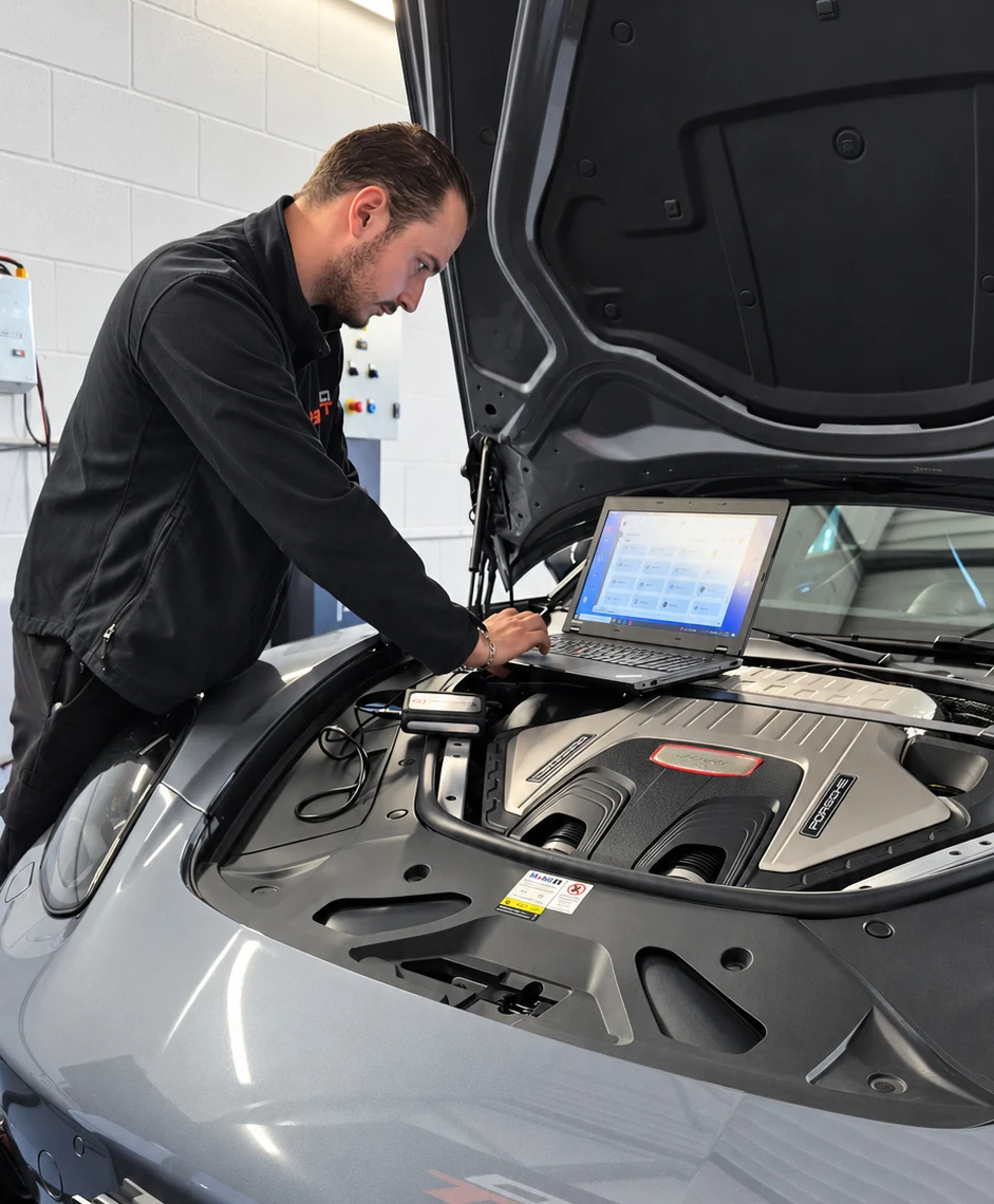 Technicien GOFAST travaillant sur la cartographie moteur avec un ordinateur