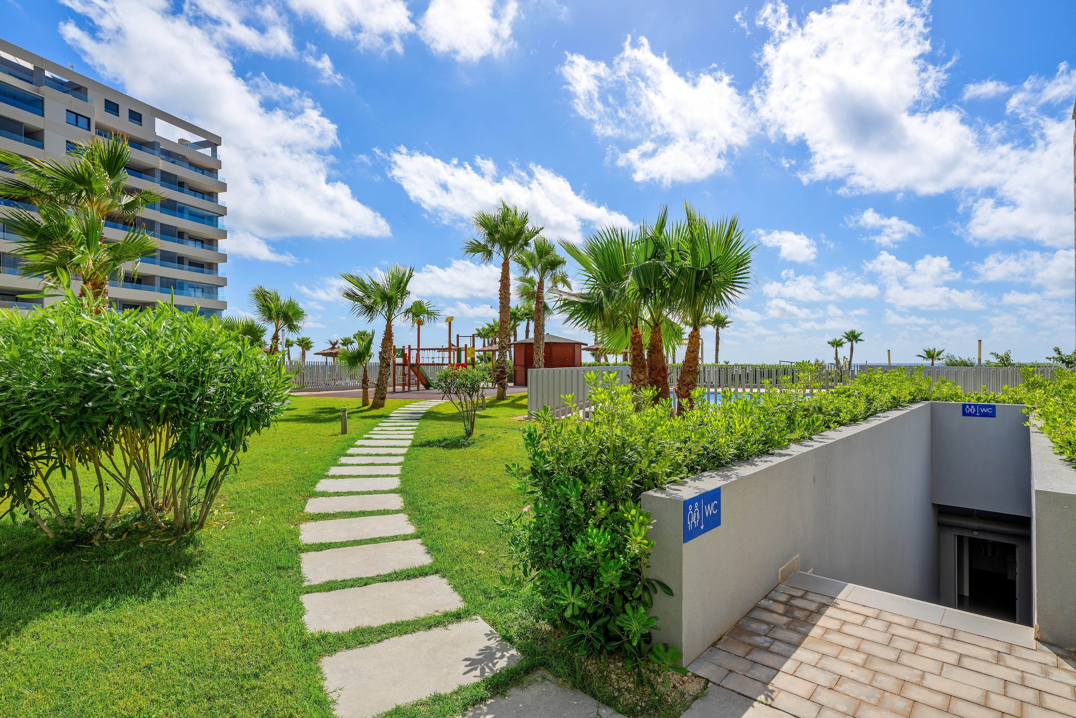Landscaped garden path between villas in Ciudad Quesada on the Costa Blanca