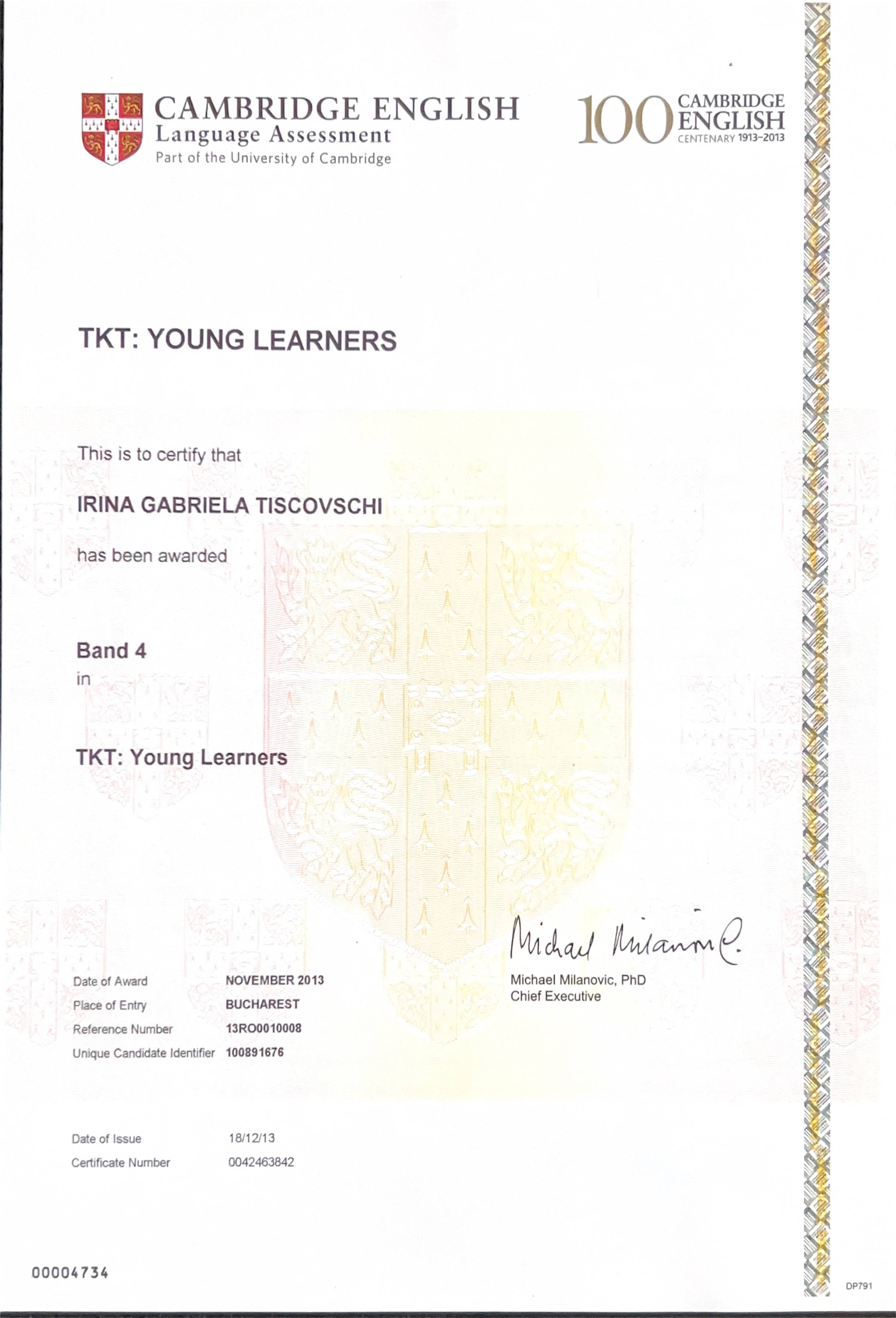 TKT: YOUNG LEARNERS certificate