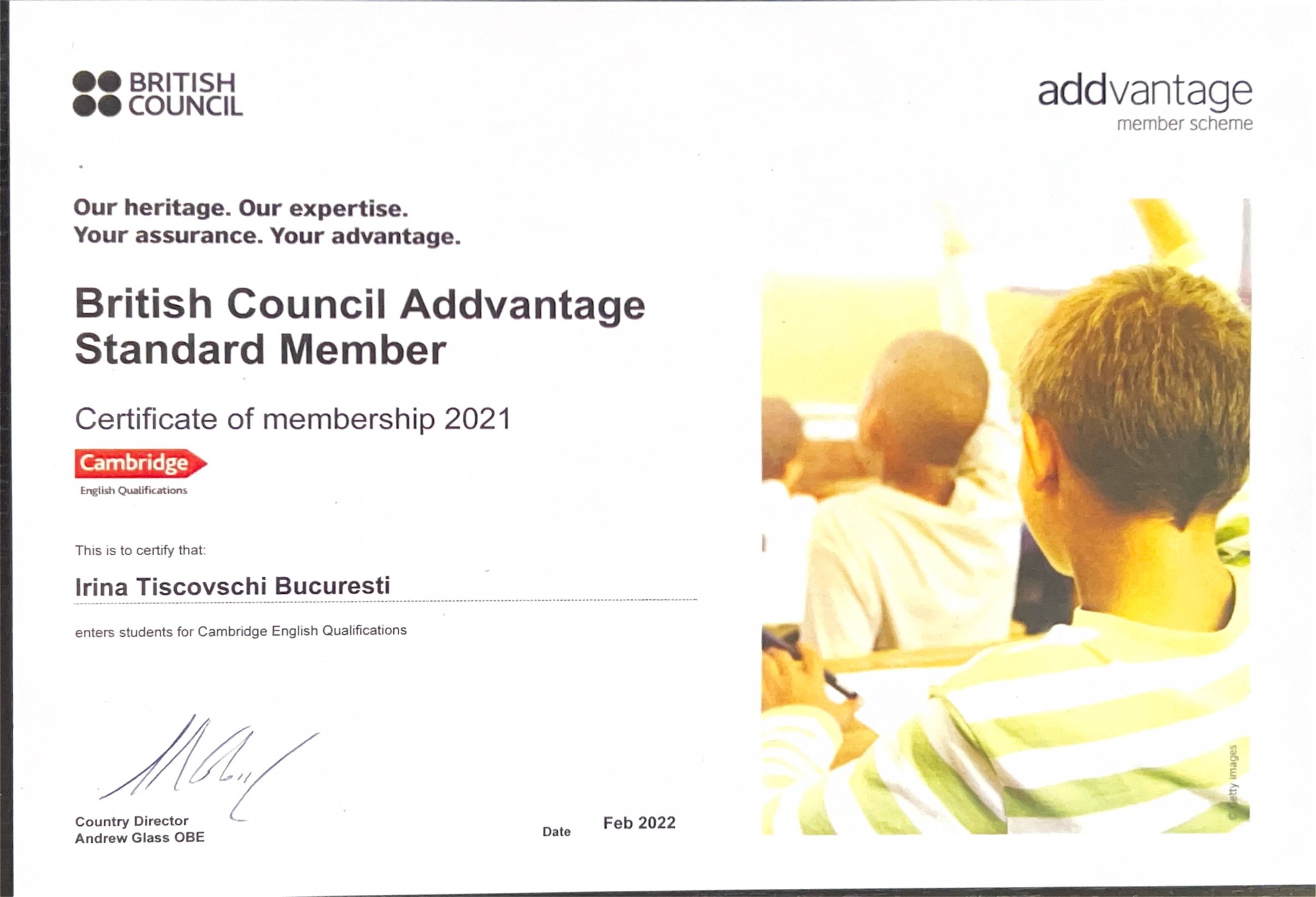 British Council Addvantage Member Certificate
