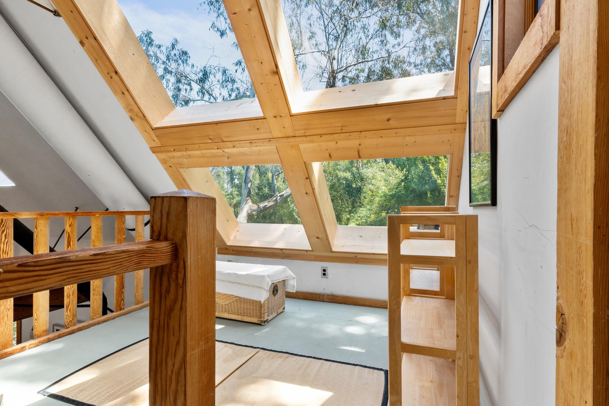 Loft with skylights framed in timber