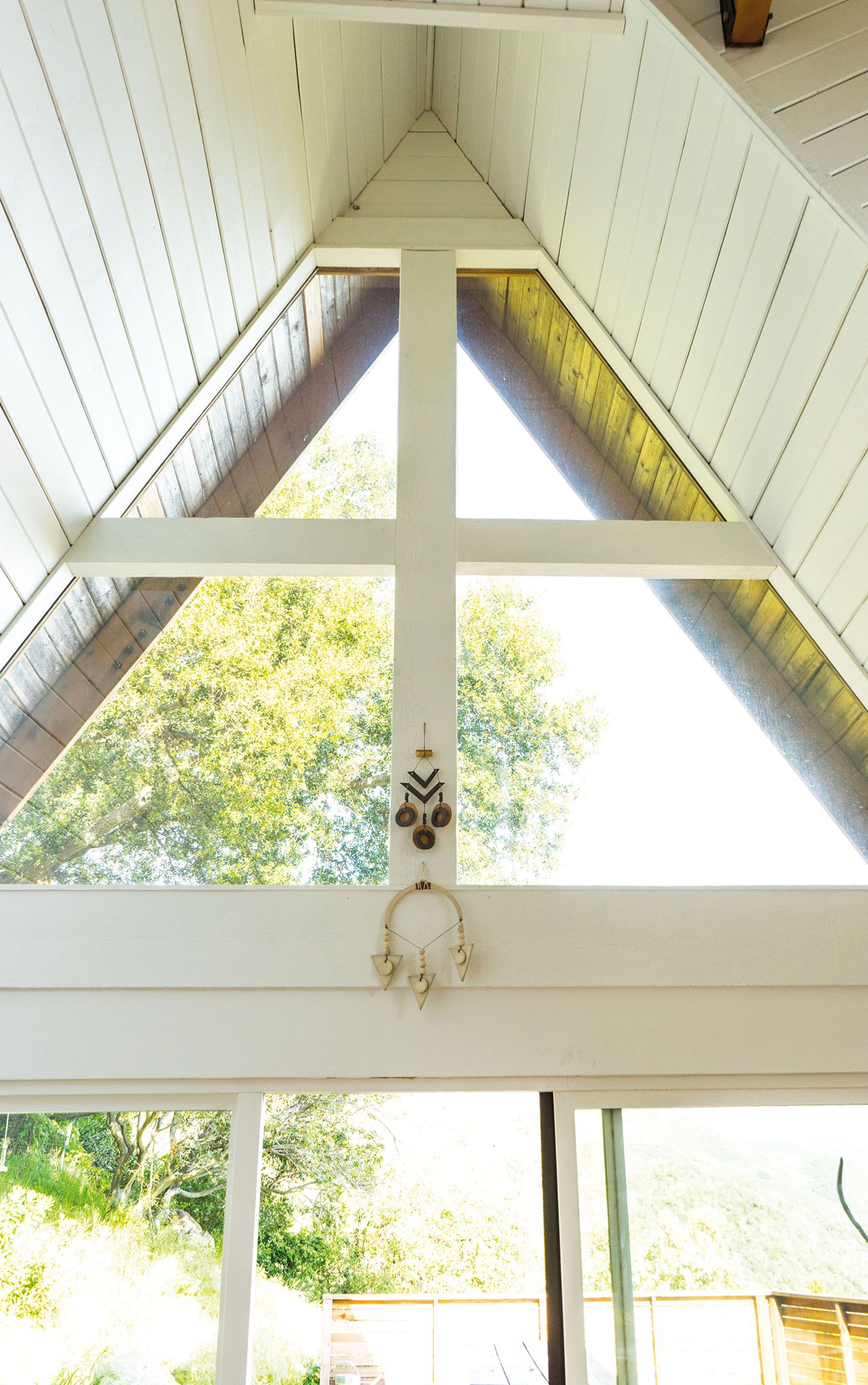 A-frame interior with a triangular window